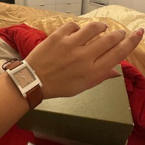 Fossil Women's Watch with Brown Leather Strap and Silver Case